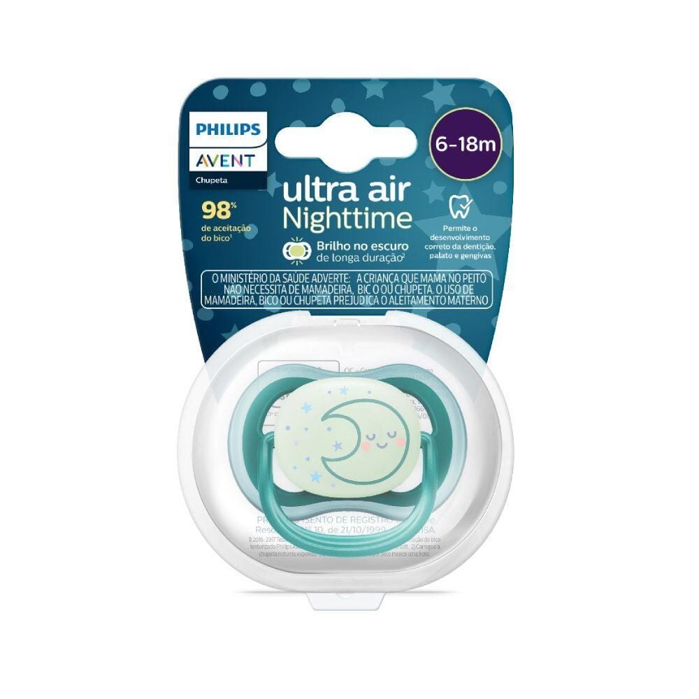 Chupeta Ultra Air Noturna Decorada 6 a 18 Meses Philips Avent - Verde