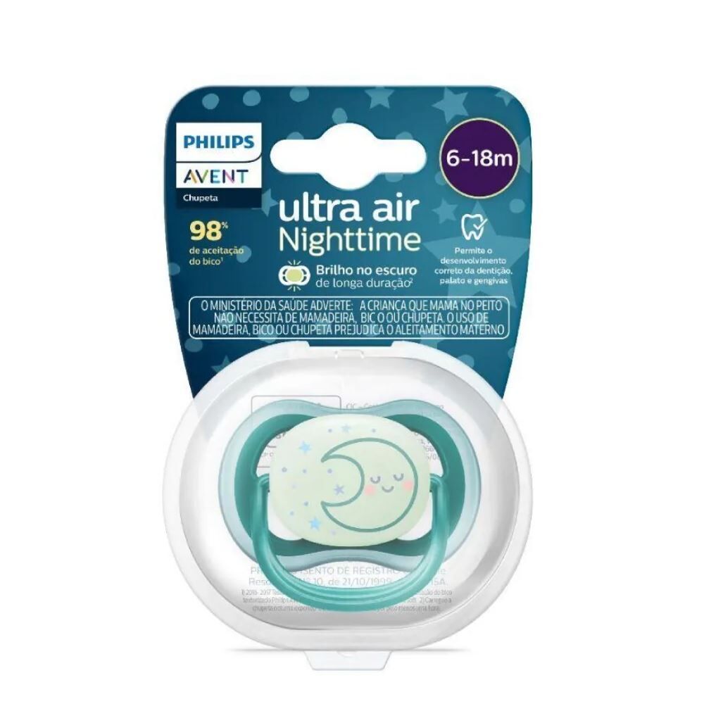 Chupeta Ultra Air Noturna Decorada 6 a 18 Meses Philips Avent - Verde