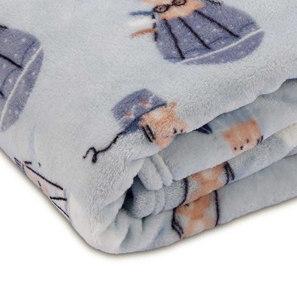 Cobertor para Bebê Flannel 100% Poliéster Camesa - Urso Azul