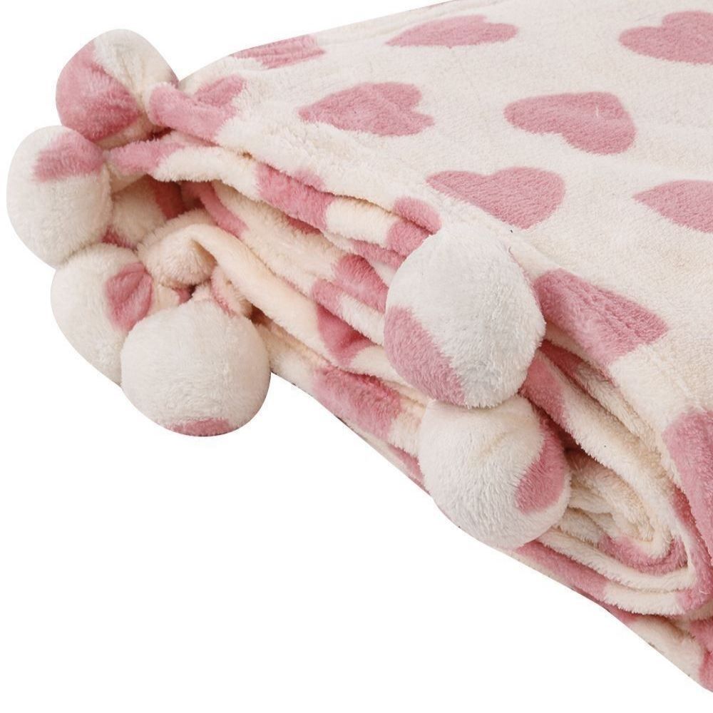 Cobertor Solteiro Infantil Pompom Havan Kids - Coração Rosa
