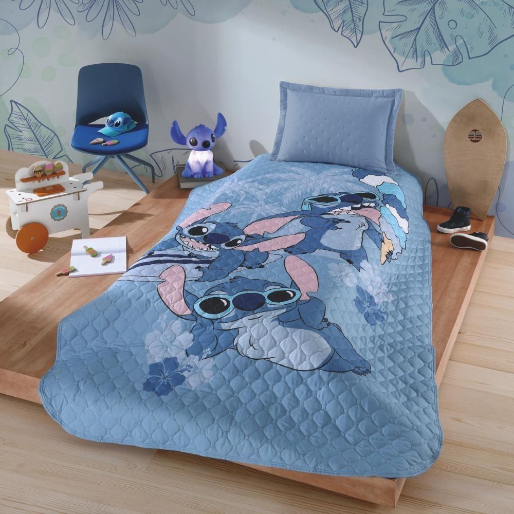 Cobre Leito Solteiro Infantil Disney Hedrons 1 Pç - Stitch Icecream