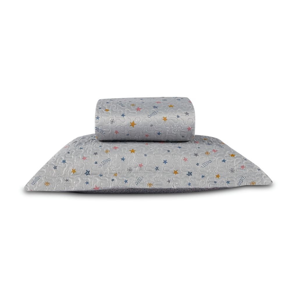 Kit Colcha Solteiro Dupla Face Matelado Havan Kids 2 pçs - Aster Star Cinza