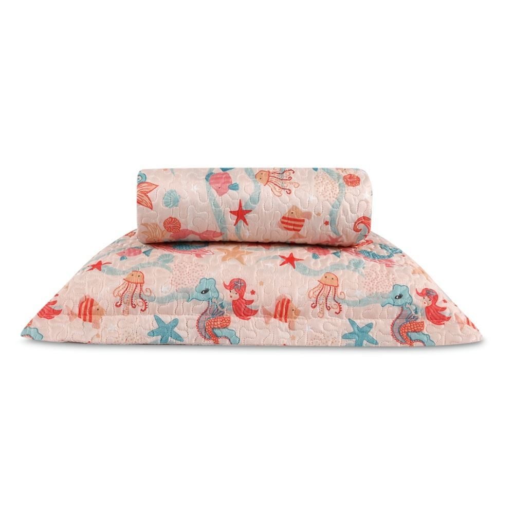 Kit Colcha Solteiro Dupla Face Matelado Havan Kids 2 pçs - Sereia Kids Salmão