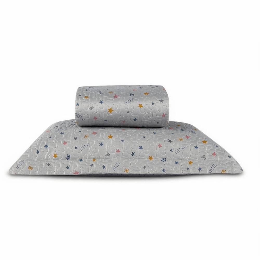 Kit Colcha Solteiro Dupla Face Matelado Havan Kids 2 pçs - Aster Star Cinza