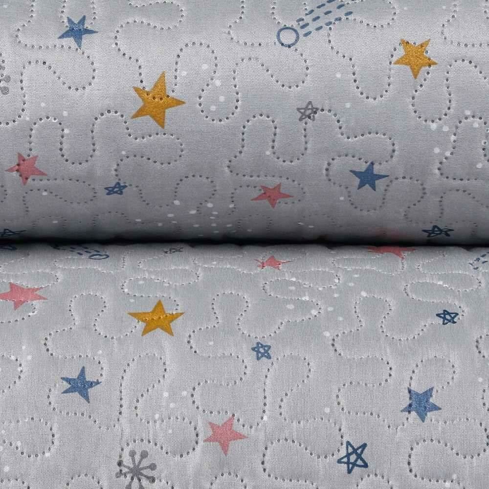 Kit Colcha Solteiro Dupla Face Matelado Havan Kids 2 pçs - Aster Star Cinza