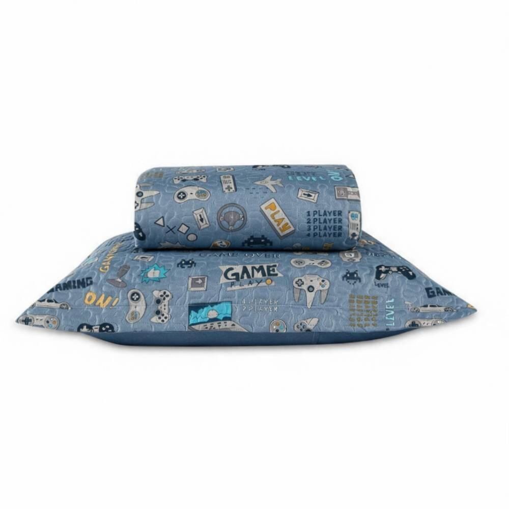 Kit Colcha Solteiro Dupla Face Matelado Havan Kids 2 pçs - Gaming Azul