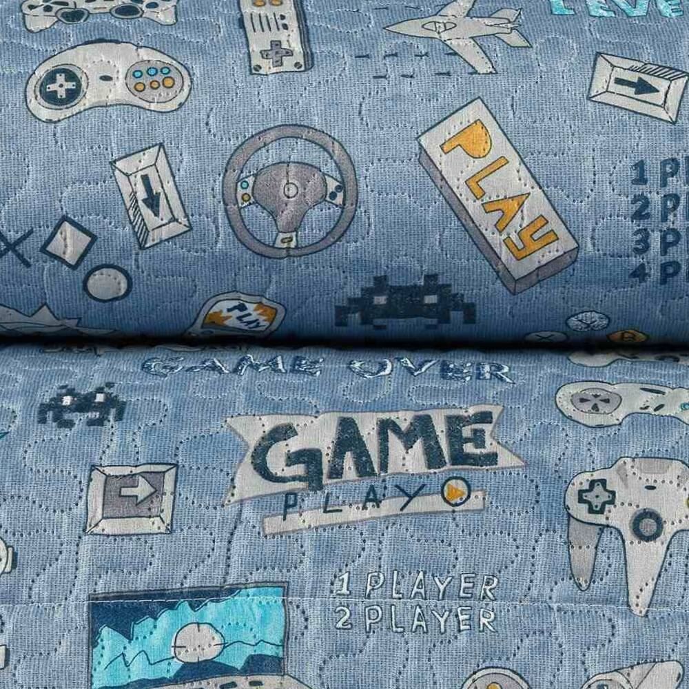 Kit Colcha Solteiro Dupla Face Matelado Havan Kids 2 pçs - Gaming Azul