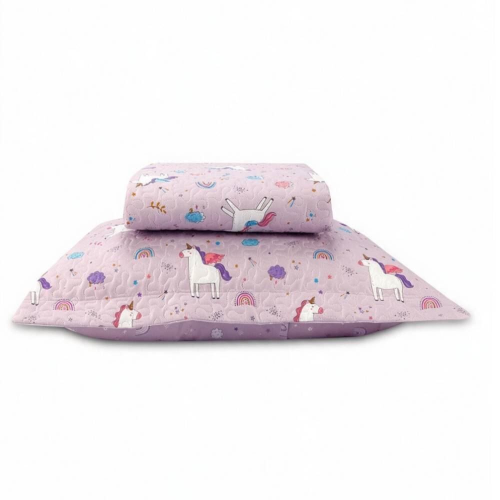 Kit Colcha Solteiro Dupla Face Matelado Havan Kids 2 pçs - Unicórnio Lilás