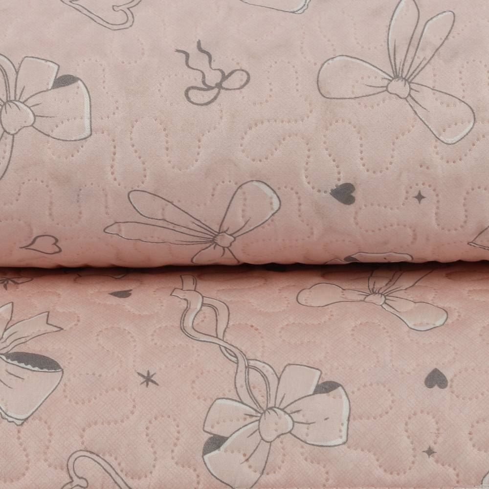 Kit Colcha Solteiro Dupla Face Matelado Havan Kids 2 pçs - Laços Rosa