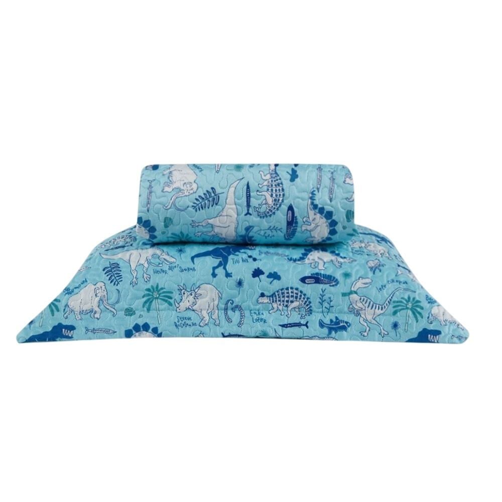 Kit Colcha Solteiro Dupla Face Matelado Havan Kids 2 pçs - Dino Happy Turquesa