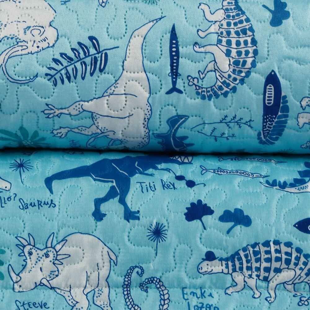 Kit Colcha Solteiro Dupla Face Matelado Havan Kids 2 pçs - Dino Happy Turquesa