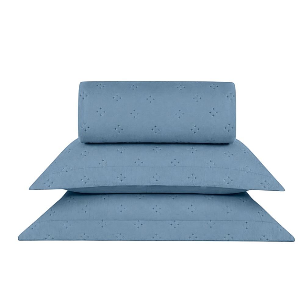  Kit Colcha Casal 3Pçs Lisa Elegance Havan Casa - Azul