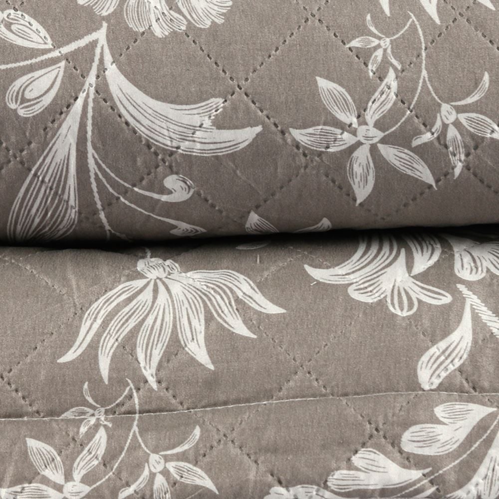 Kit Colcha King 100% Poliéster Havan Casa 3 pçs - Floral Taupe
