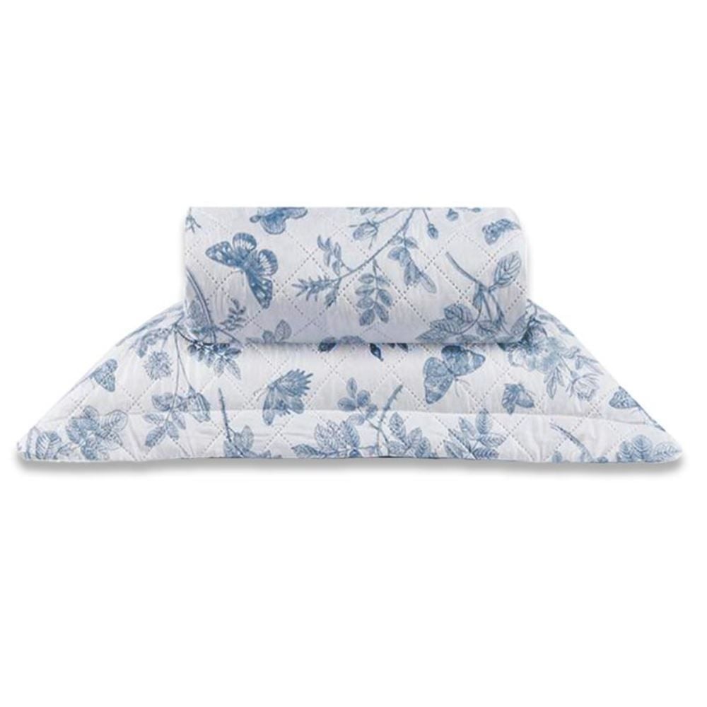 Kit Colcha Solteiro 150 Fios Havan Casa 2 pçs - Floral Azul