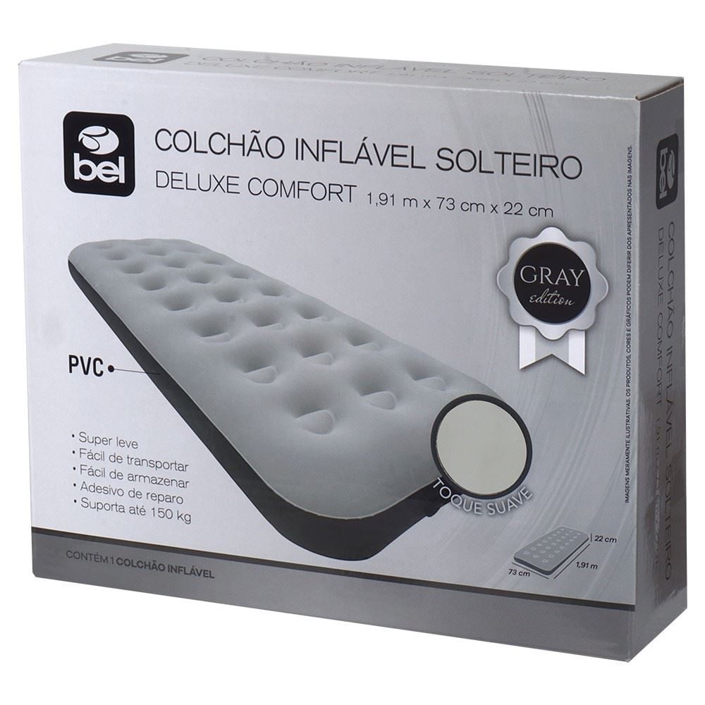 Colchão Inflável Solteiro Deluxe Bel - Cinza