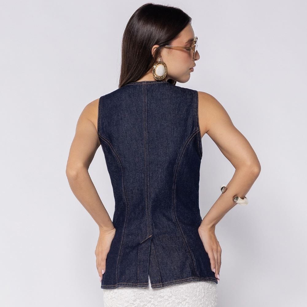 Colete Feminino Jeans Alongado Patricia Foster