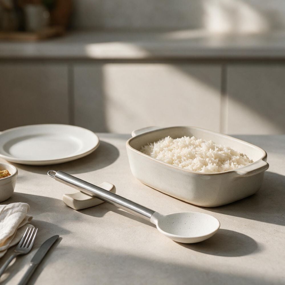 Colher de Arroz Silicone e Cabo em Aço Inox Brinox 33,5 cm - Vanilla