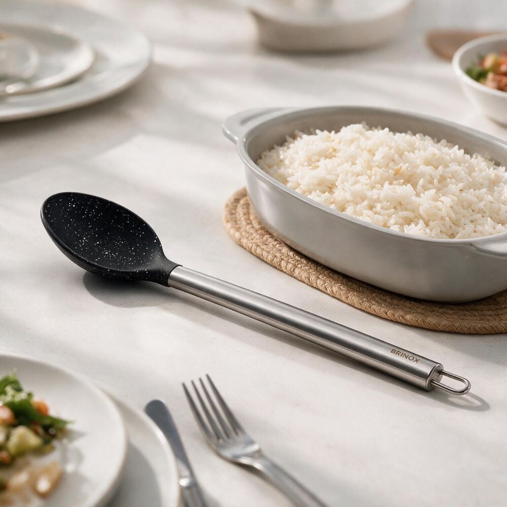 Colher de Arroz Silicone e Cabo Inox 33,5 cm Duo Preto Brinox