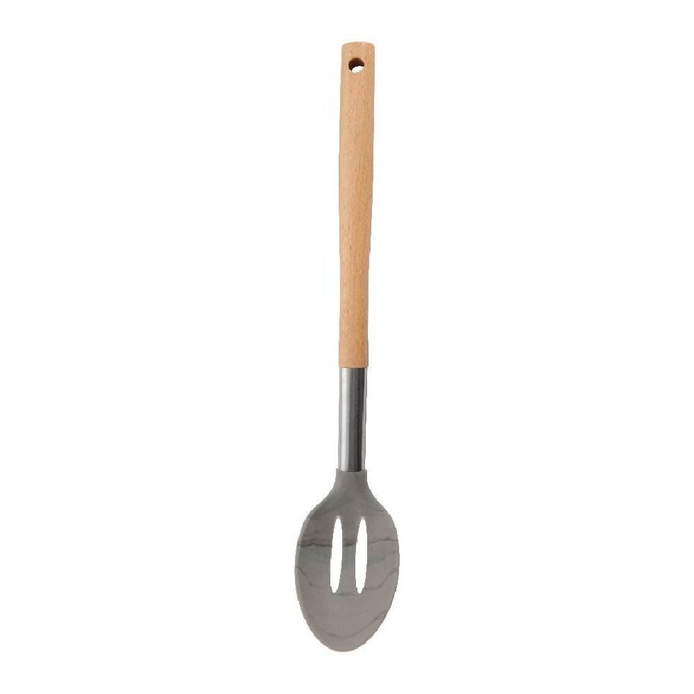 Colher Vazada De Silicone C/ Cabo De Madeira 36Cm Havan Casa - Cinza
