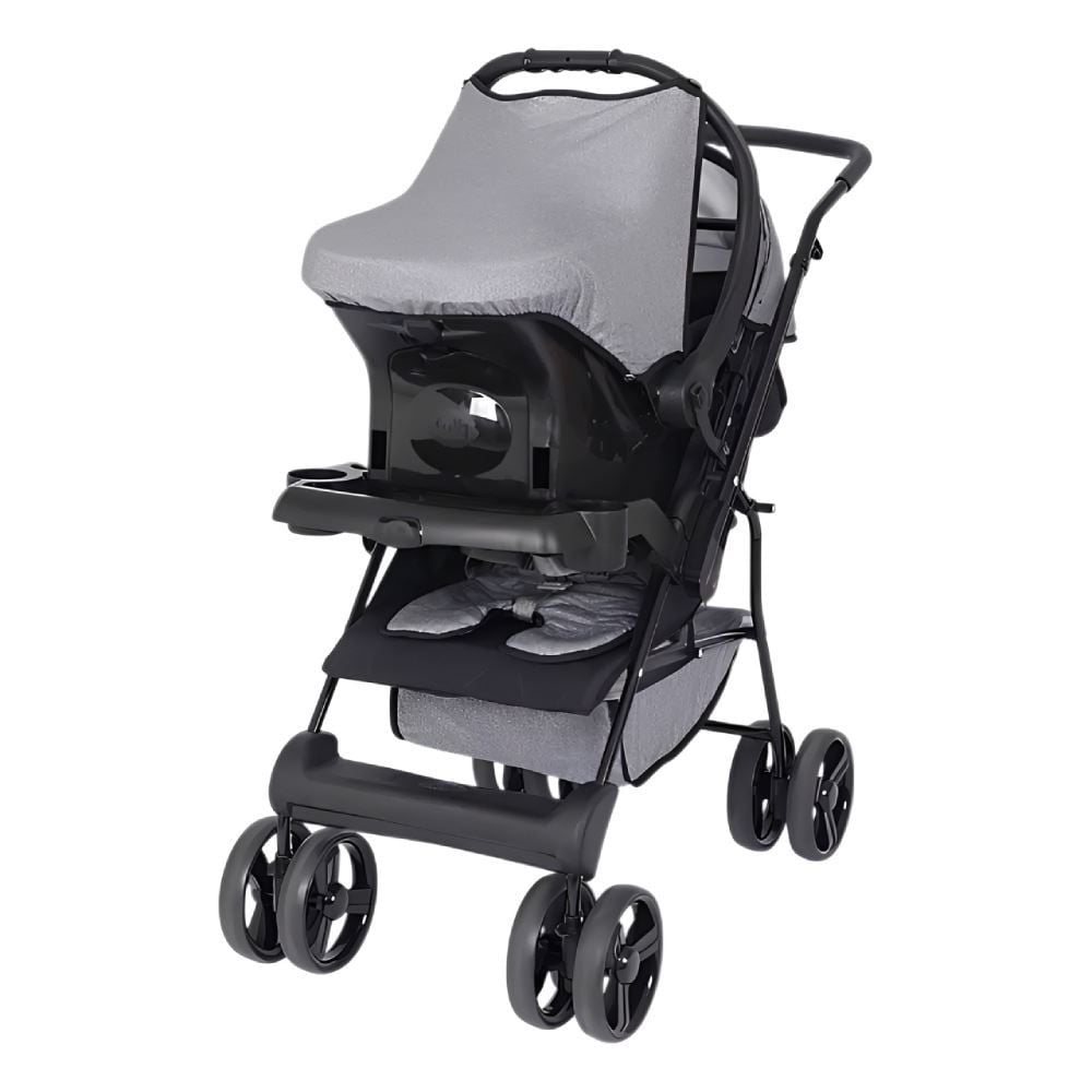 Kit Carrinho de Bebê Solare e Bebê Conforto Tutti Baby - Cinza Mescla