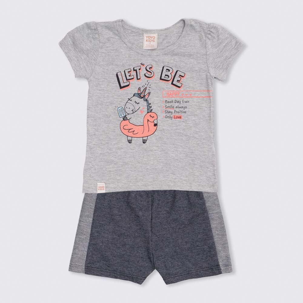Conjunto 1 a 3 anos M/Malha Blusa e Shorts Yoyo Kids