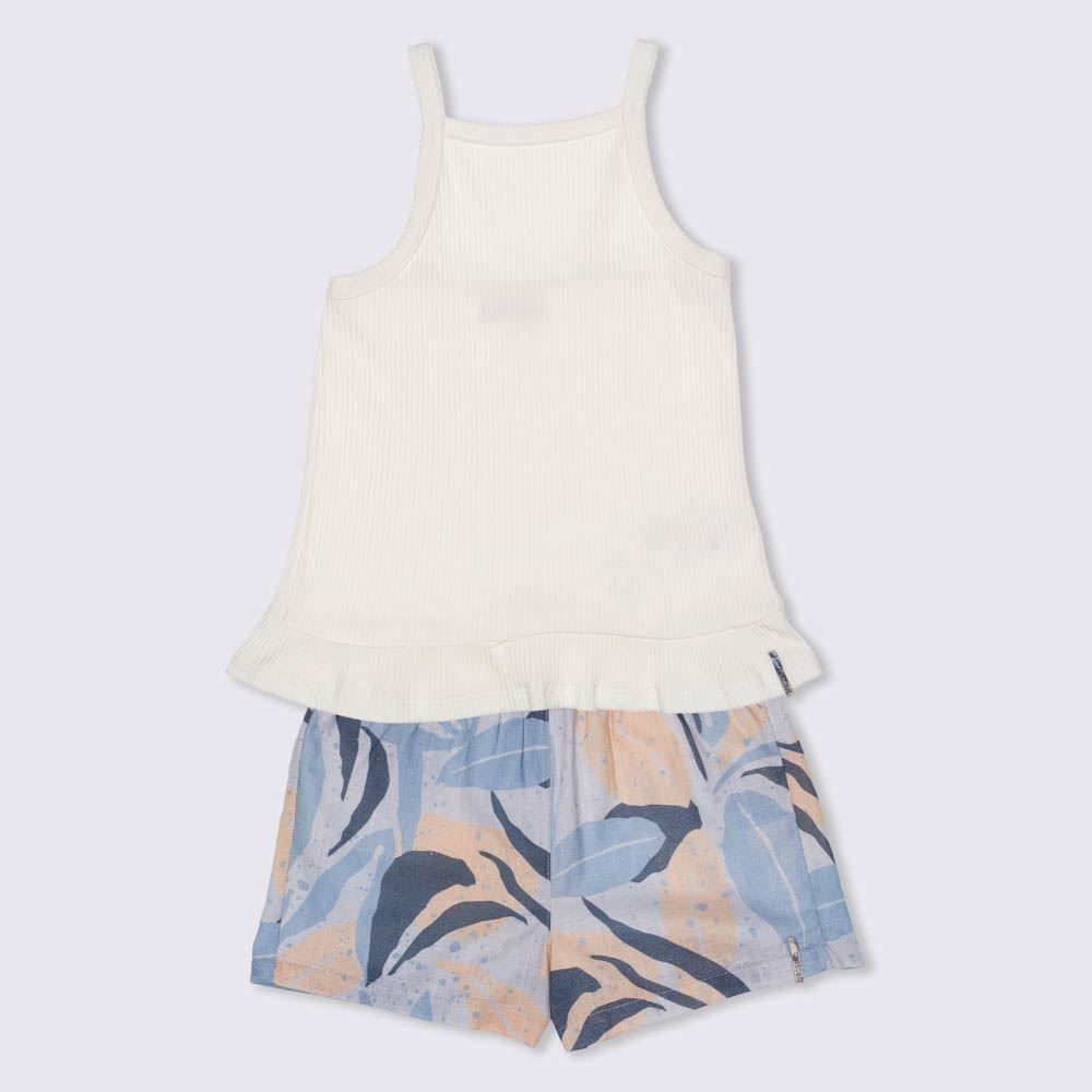 Conjunto 4 a 10 anos Blusa + Shorts Folhagens Nicoboco