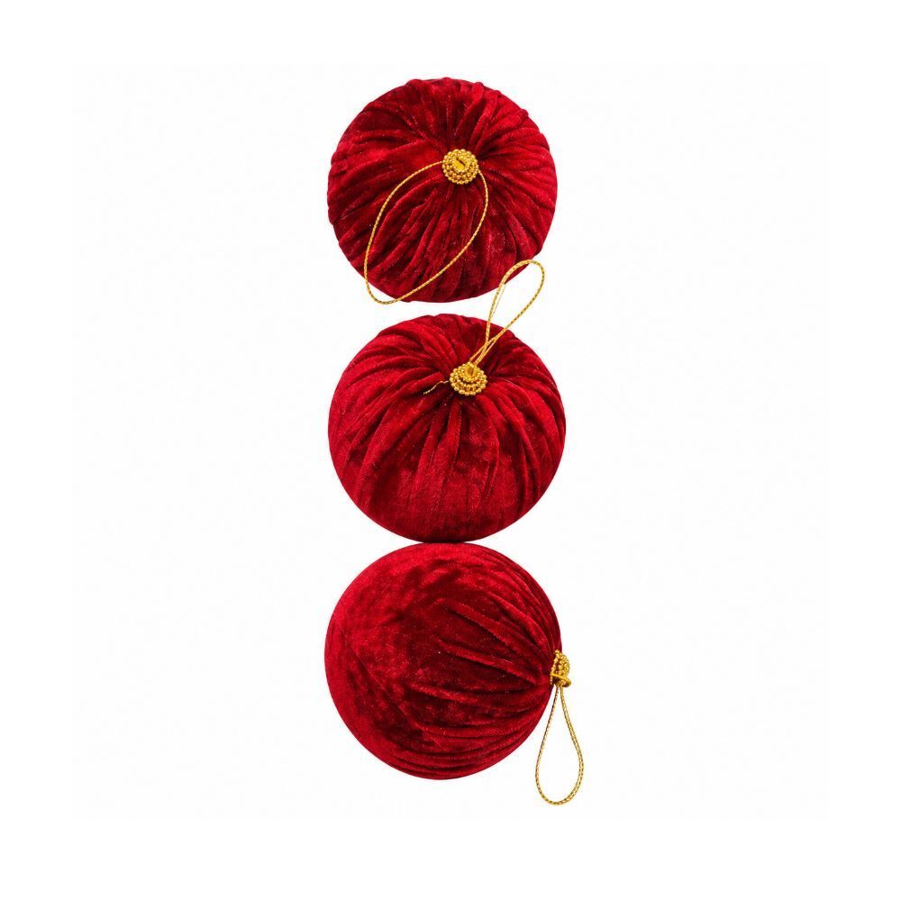 Conjunto de Bolas Natalinas em Veludo 10Cm Tuut - 03 Unidades