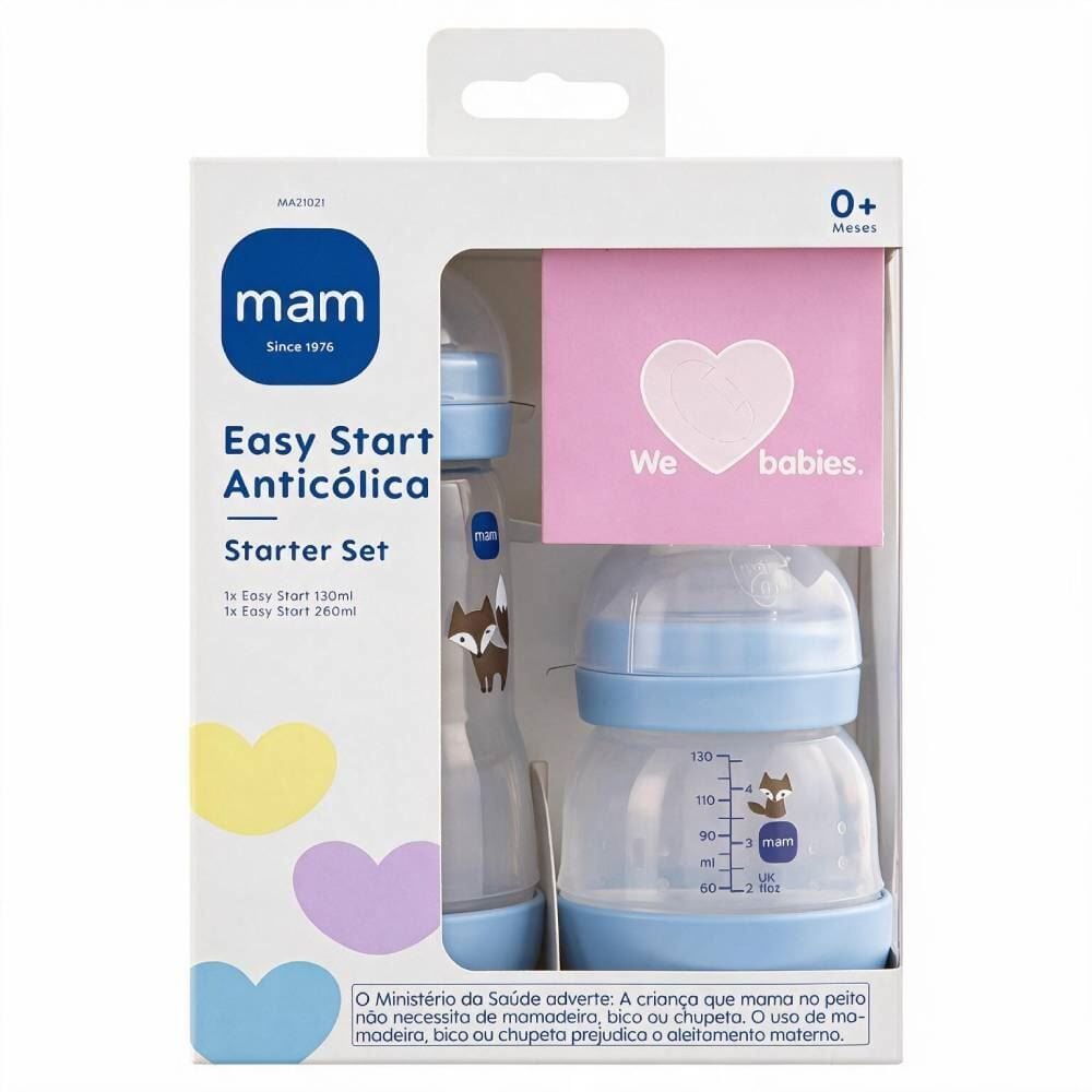 Conjunto de Mamadeira Inicial Mam Easy Start 2 Peças - Azul