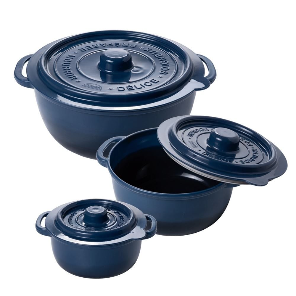 Conjunto Pote Supreme Redondo 3 Peças Plasútil - Azul