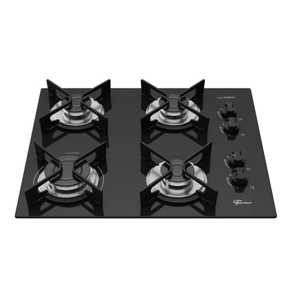 Fogão Cooktop a Gás Fischer 4 Bocas Trempe Iron Preto Bivolt