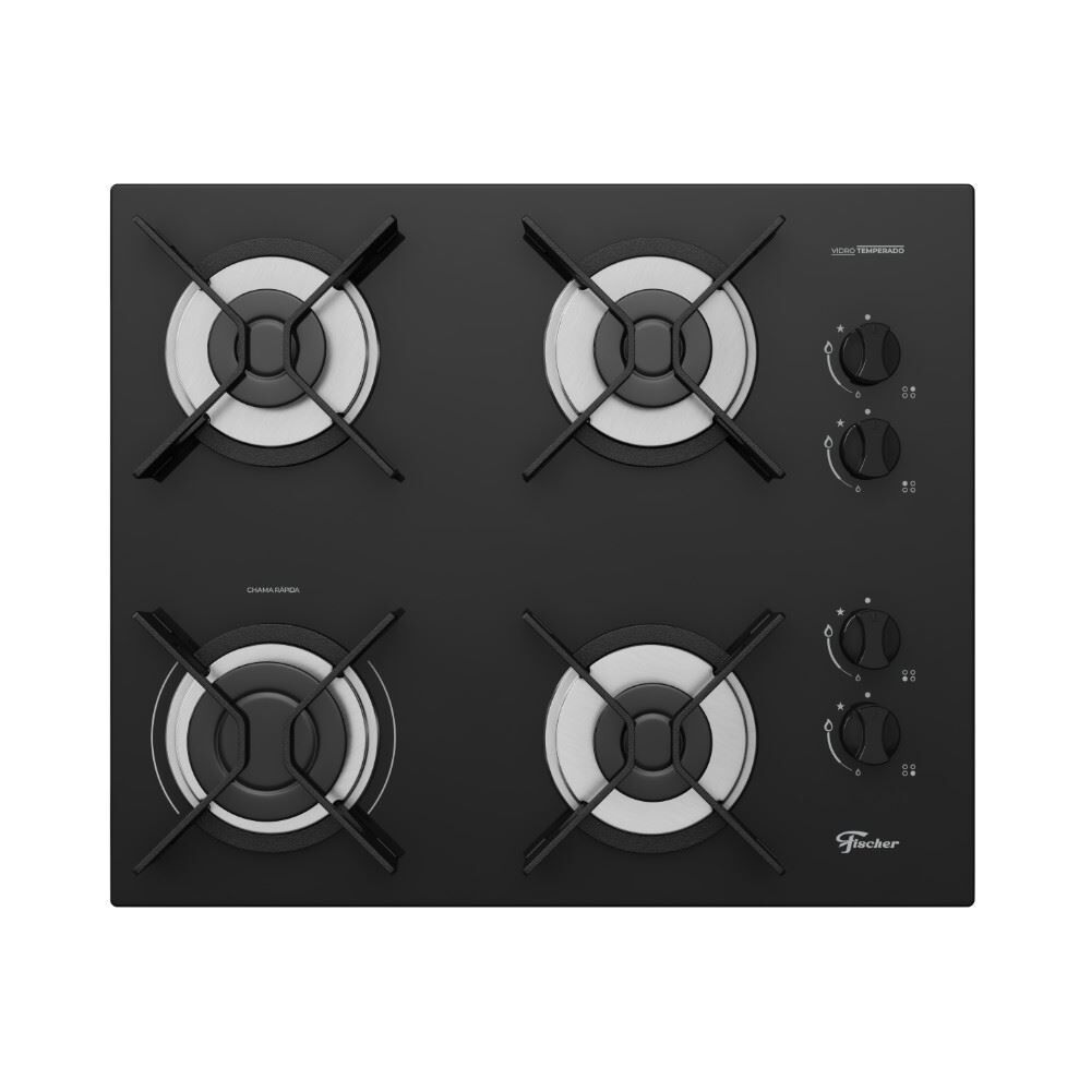 Fogão Cooktop a Gás Fischer 4 Bocas Trempe Iron Preto Bivolt