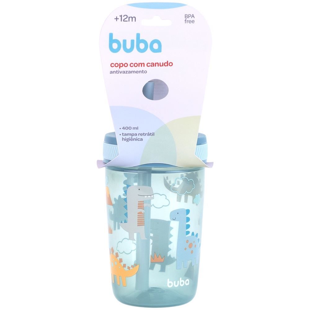 Copo com Canudo Antivazamento Magic 400Ml Buba - DINO