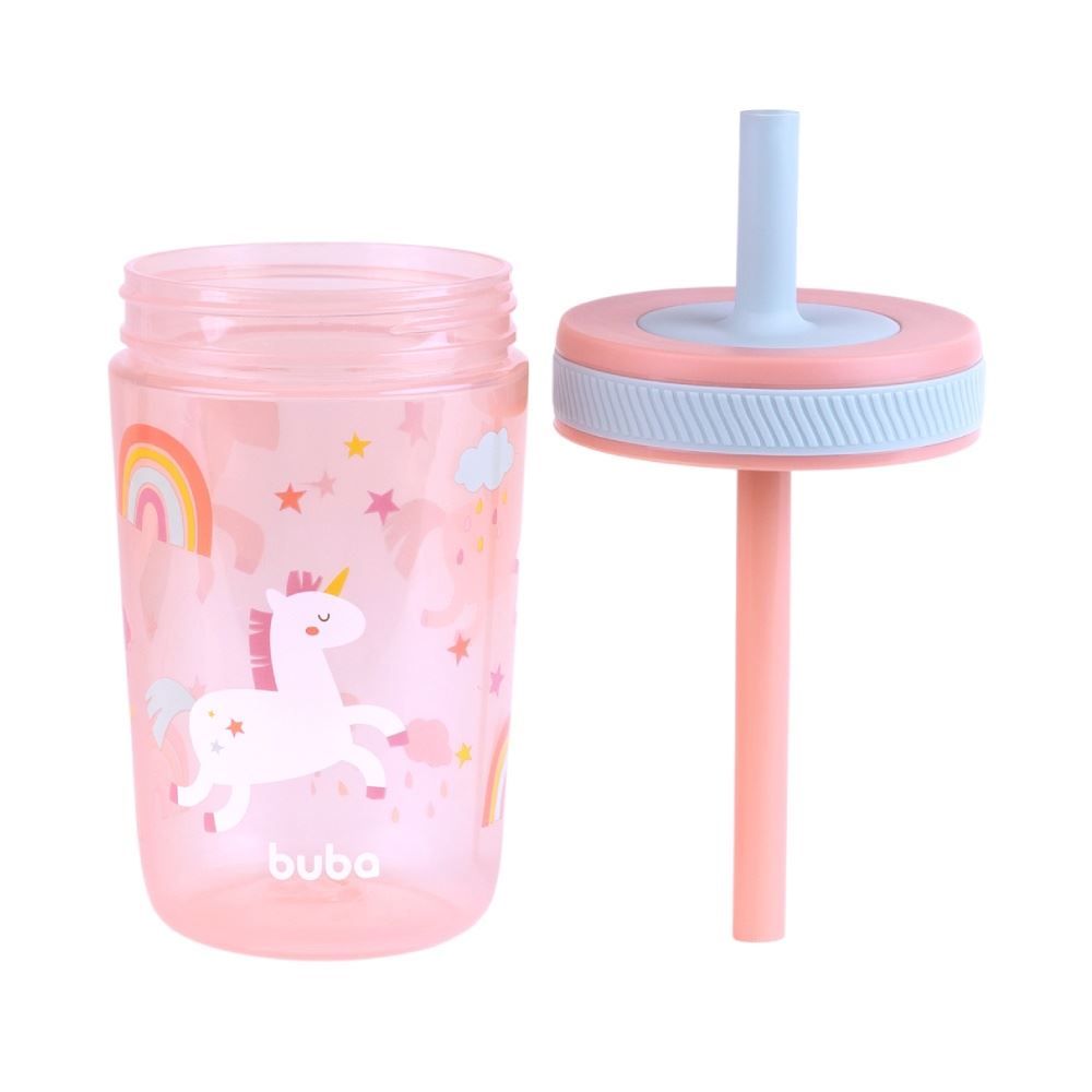 Copo com Canudo Antivazamento Magic 400Ml Buba - UNICORNIO