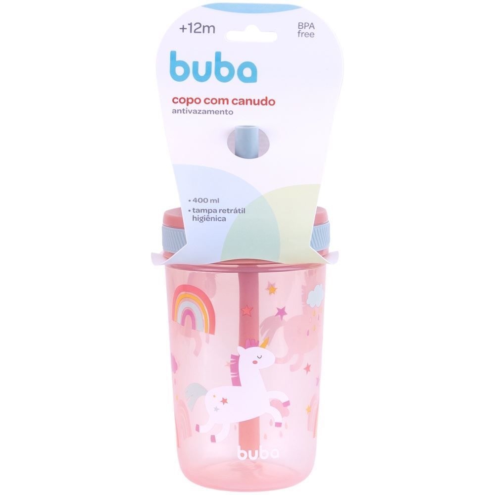 Copo com Canudo Antivazamento Magic 400Ml Buba - UNICORNIO