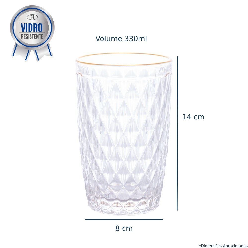 Copo De Vidro Bico De Abacaxi Lyor 330 Ml - Filete Dourado
