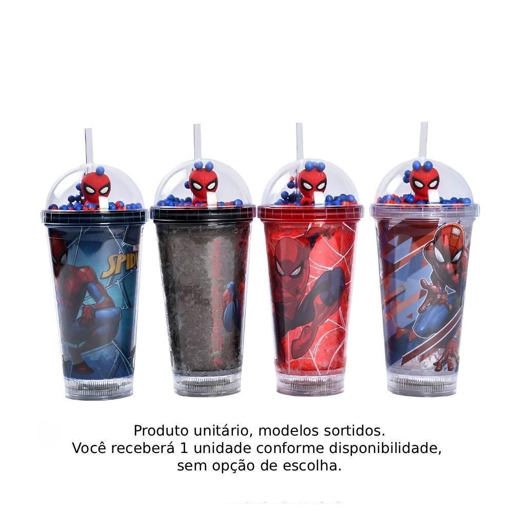 Copo Led com Canudo Homem Aranha Marvel 450Ml - Sortido