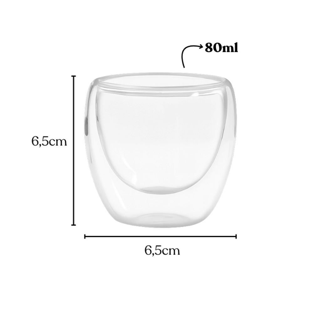 Copo Parede Duplo de Vidro Majestic - 80ml