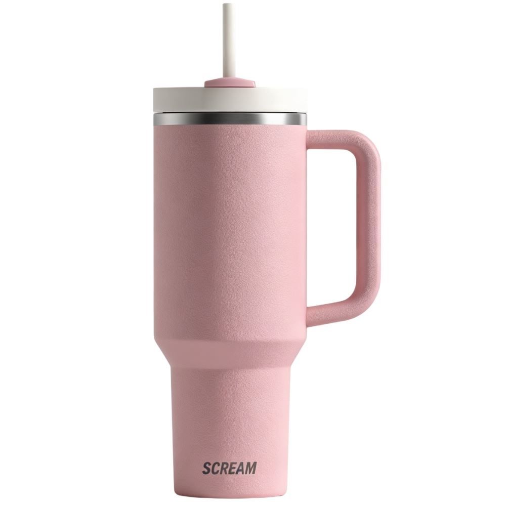 Copo Térmico com Canudo e Alça Rosa Scream Havan Casa - 1,2 Litros