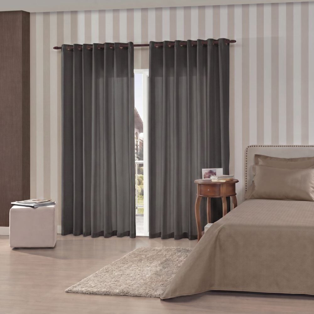 Cortina para Quarto e Sala 2,60X2,30 m Rústica Madri Havan Casa - Cinza Escuro 