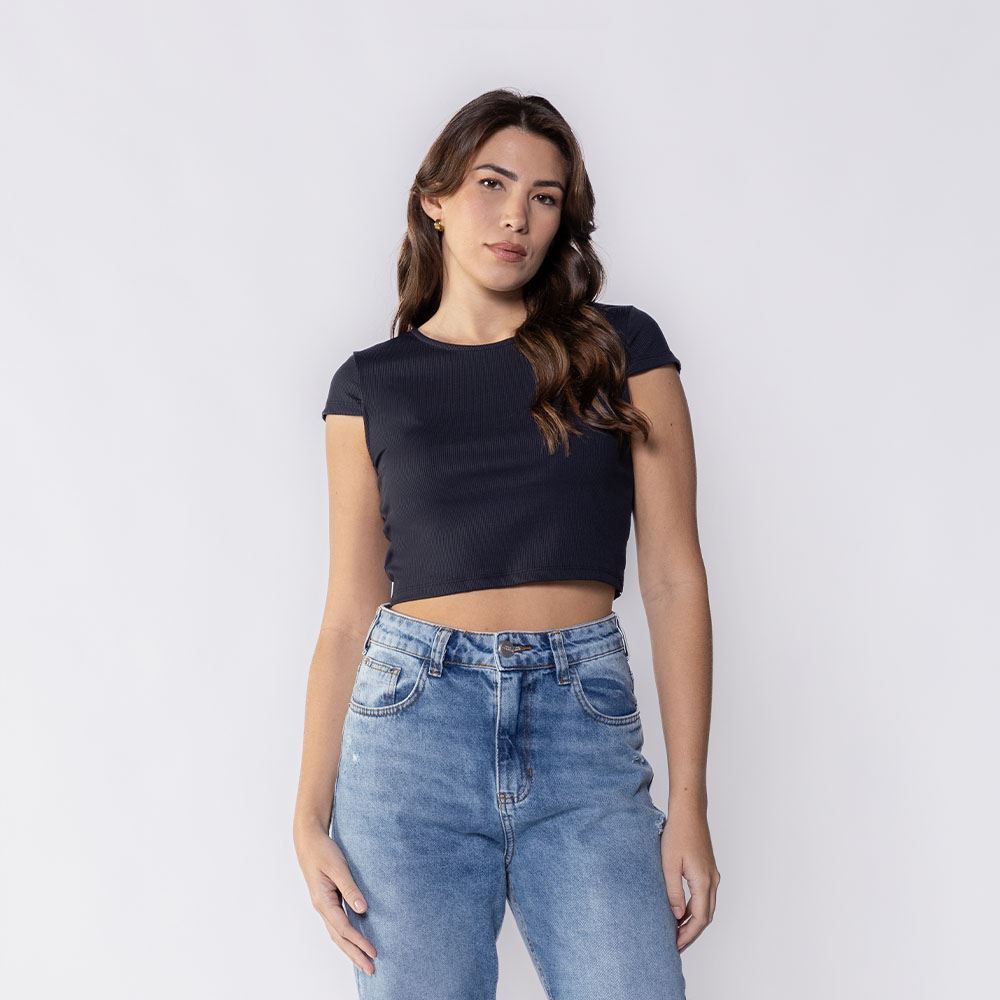 Cropped Feminino Canelado Em Poliamida Boby Blues