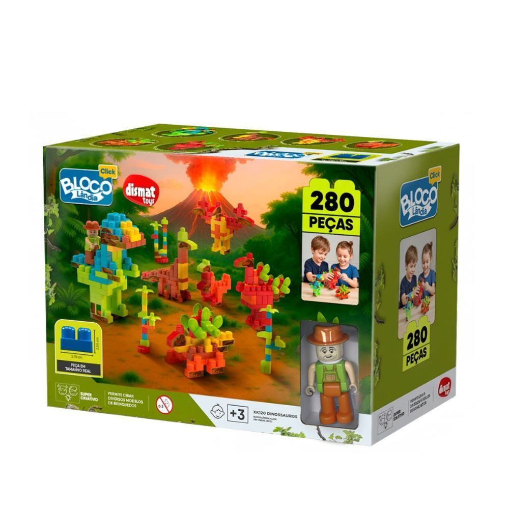 Blocos de Montar Dinossauros 280 Peças Dismat