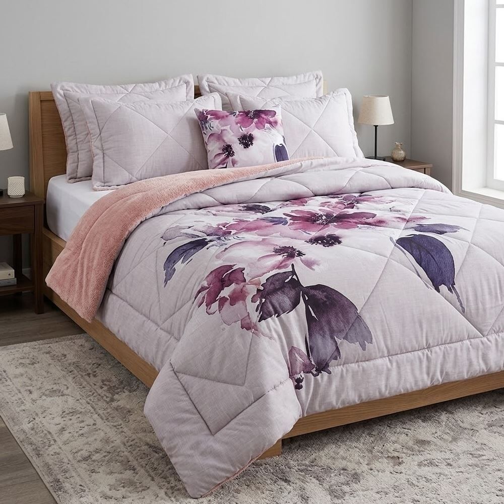 Edredom Casal Dupla Face Plush Versátile Havan Casa - Cecília Floral Rosa
