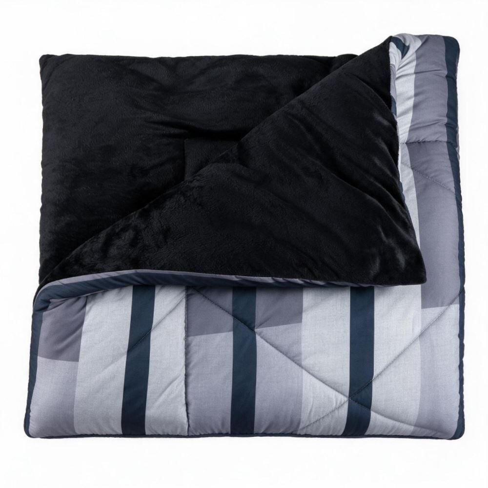 Edredom Casal Dupla Face Plush Versátile Havan Casa - Gael Geo Preto