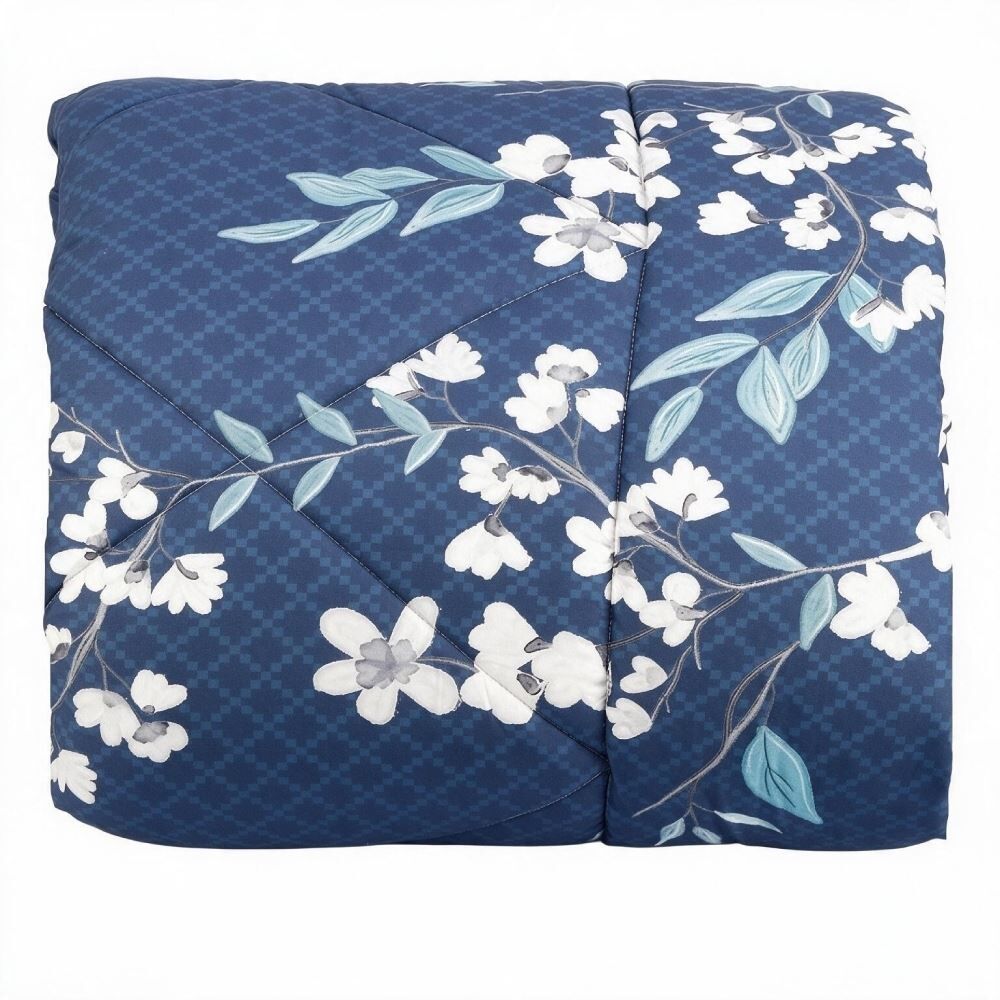 Edredom Casal Dupla Face Plush Versátile Havan Casa - Malu Floral Azul