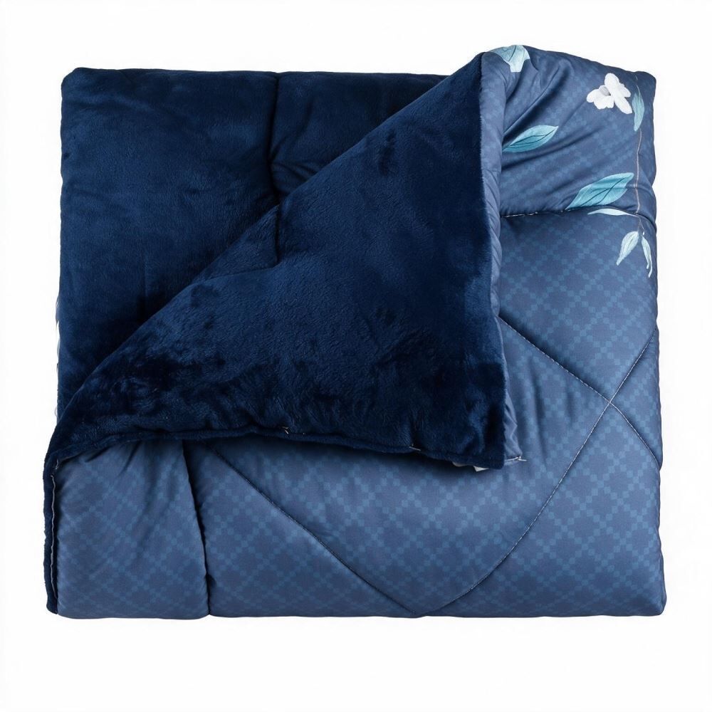 Edredom King Dupla Face Plush Versátile Havan Casa - Malu Floral Azul