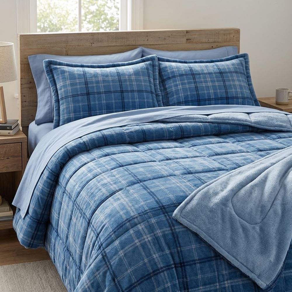 Edredom Queen 100% Poliéster Provence Plush Havan Casa - Enzo Geo Azul