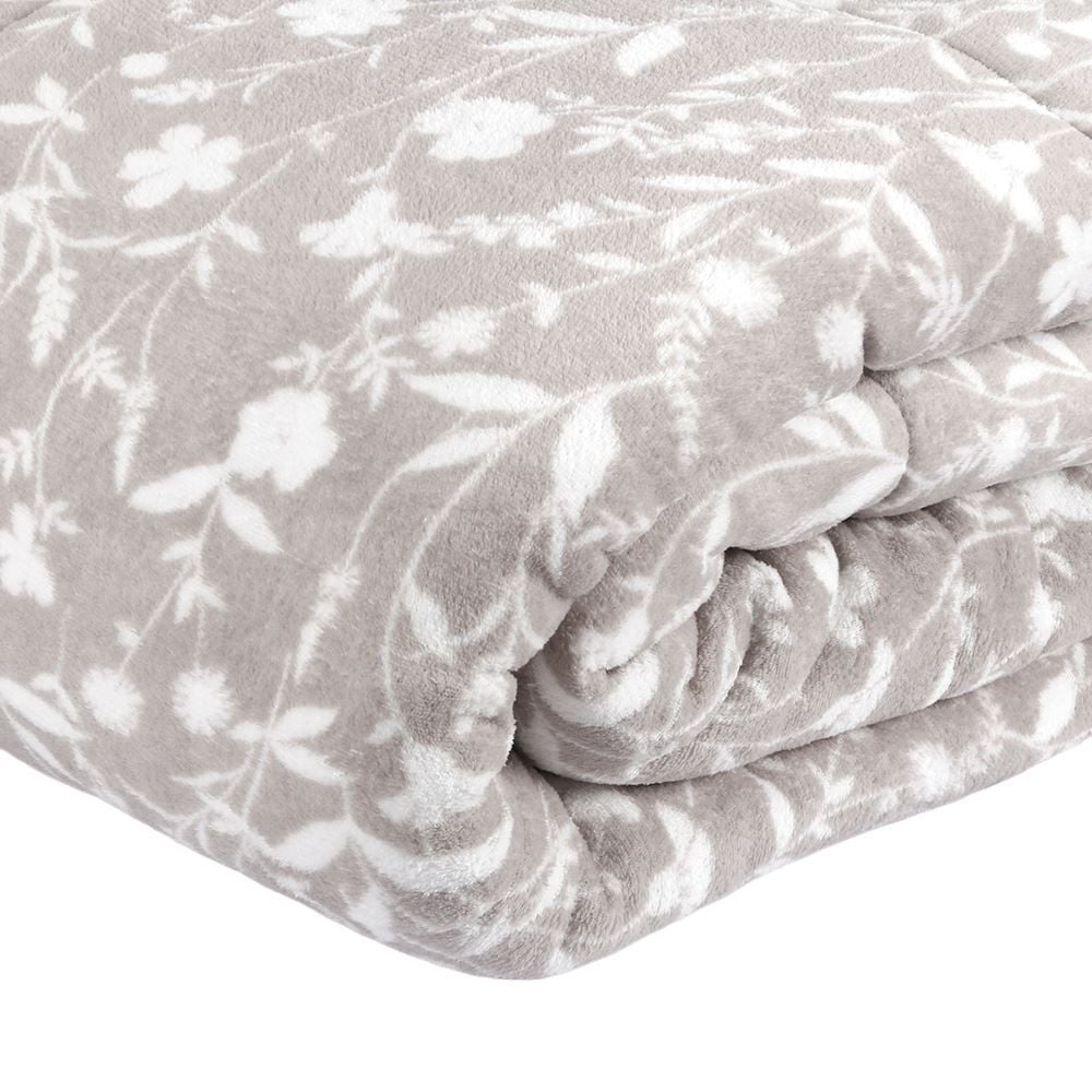 Edredom Queen 100% Poliéster Provence Plush Havan Casa - Yasmin Floral Cinza