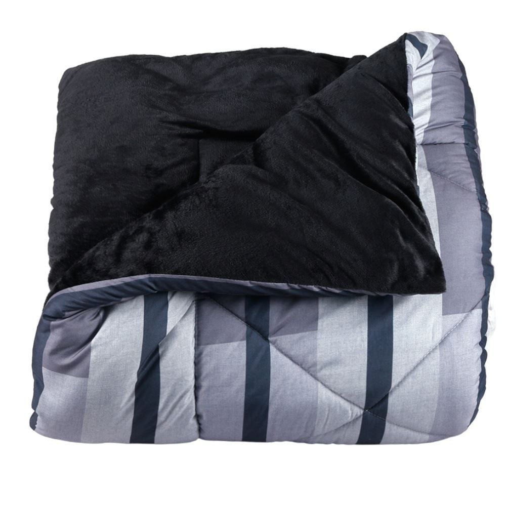 Edredom Queen Dupla Face Plush Versátile Havan Casa - Gael Preto