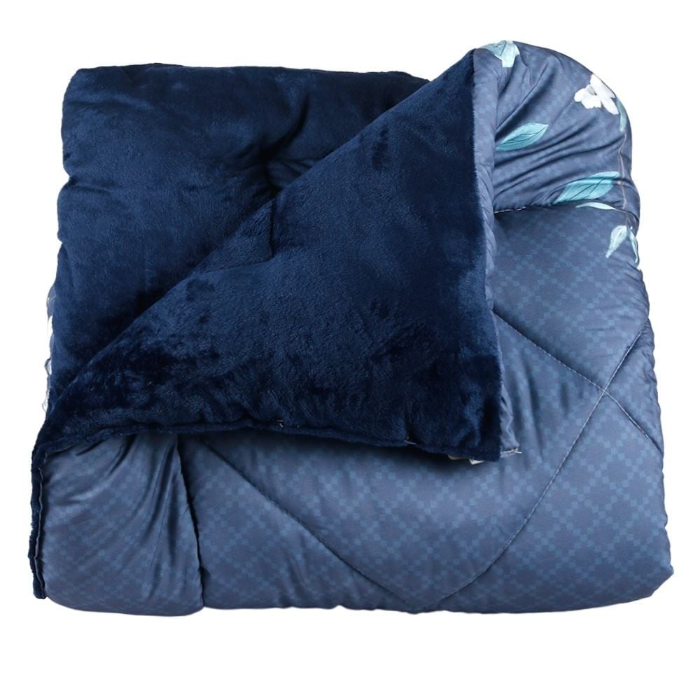 Edredom Queen Dupla Face Plush Versátile Havan Casa - Malu Floral Azul