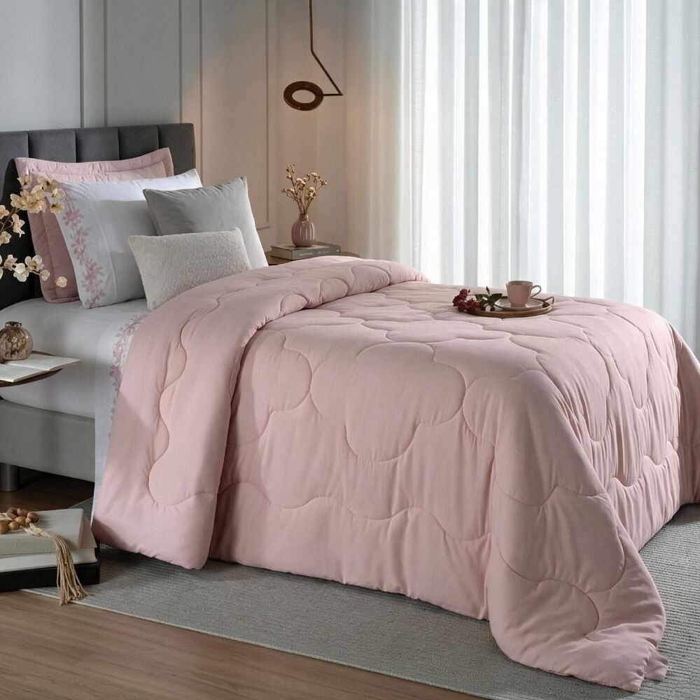 Edredom Solteiro 100% Poliéster Elegance Havan Casa - Rosa